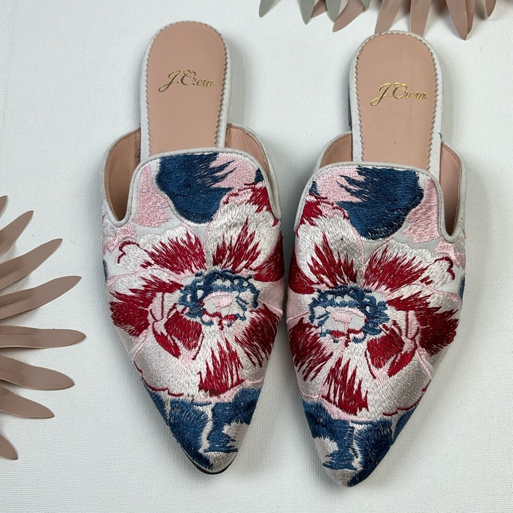J. Crew Women's Mules with Pink and Blue Floral Design